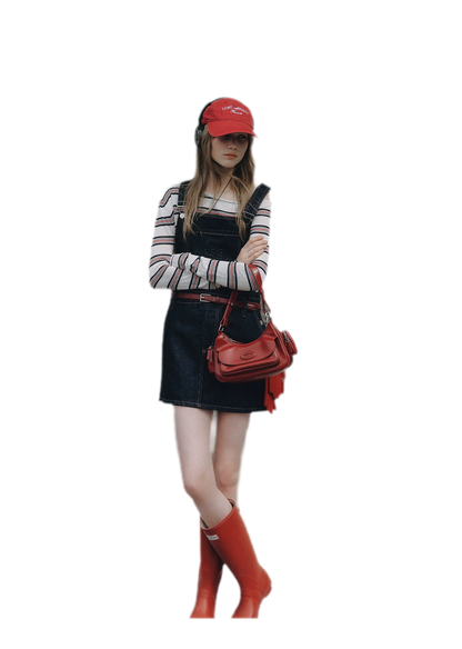 Cotton Denim Pinafore Mini Dress