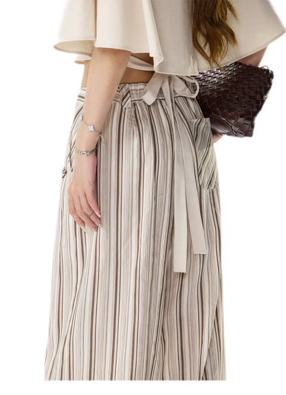 Tencel Stripe Wide-Leg Pants