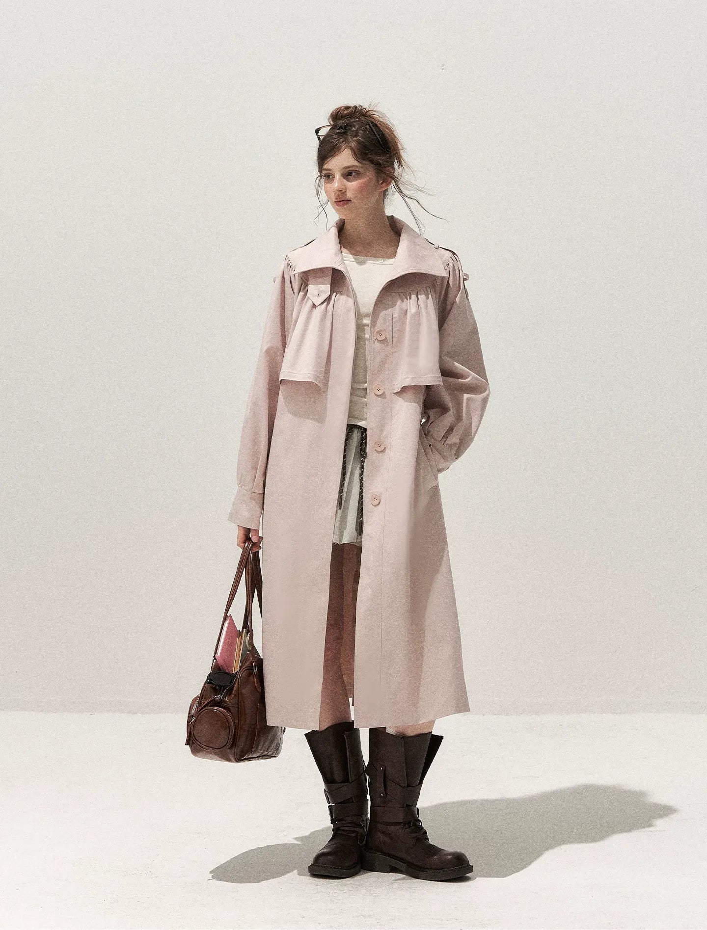 Gathered Cape Trench Coat