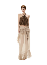 CYNR Sheer Ruffle High-Slit Skirt – view 10