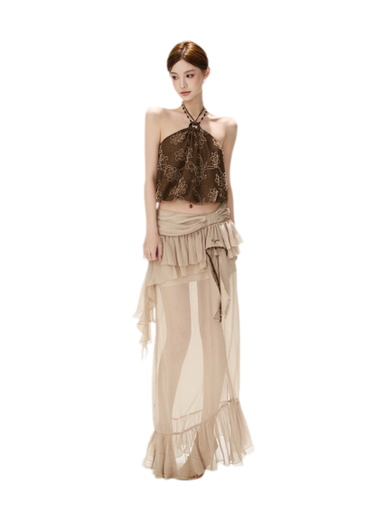 CYNR Sheer Ruffle High-Slit Skirt – view 10