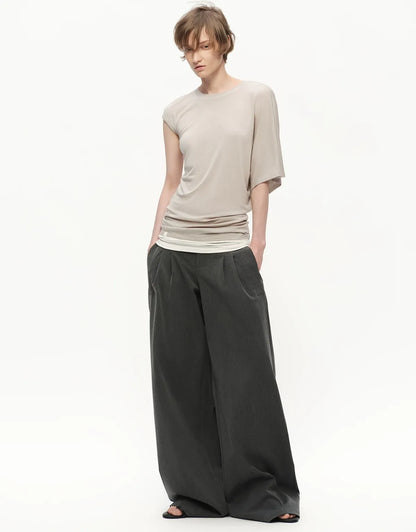 Gray Wide Leg Suit Pants