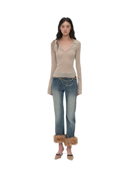 Wool Ribbed Polo Top