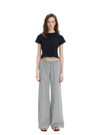 Textured Check Wide-Leg Trousers