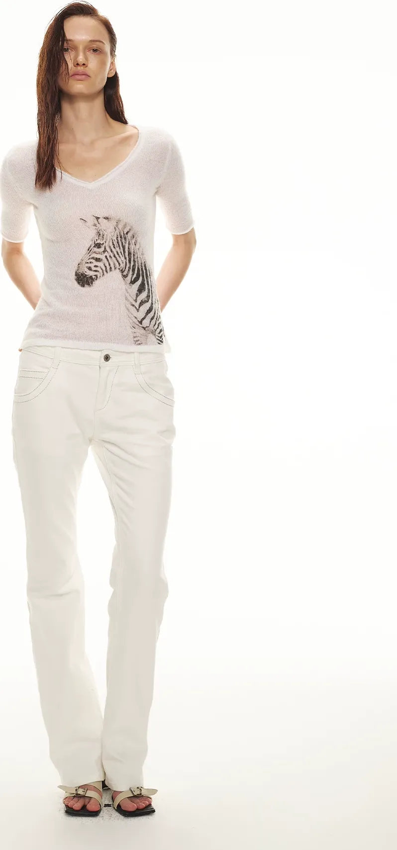 Stylish Zebra Print V-Neck Mohair Wool Blend Sweater