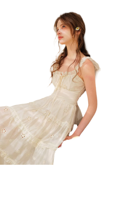 Embroidered Floral Tie-Waist Dress
