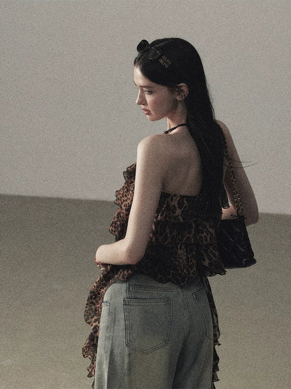 Leopard Ruffle Halter Top