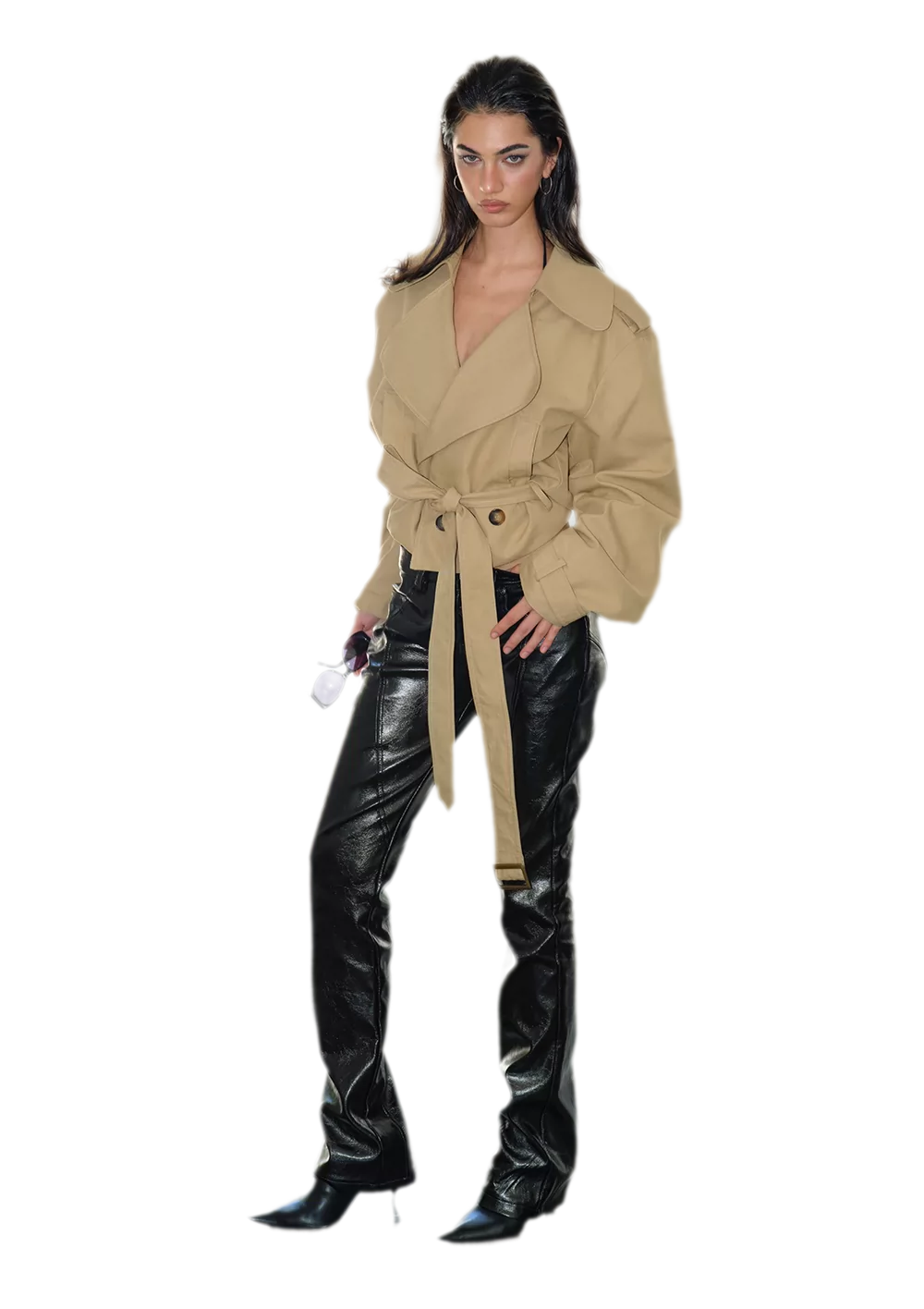Cropped Belted Trench Jacket