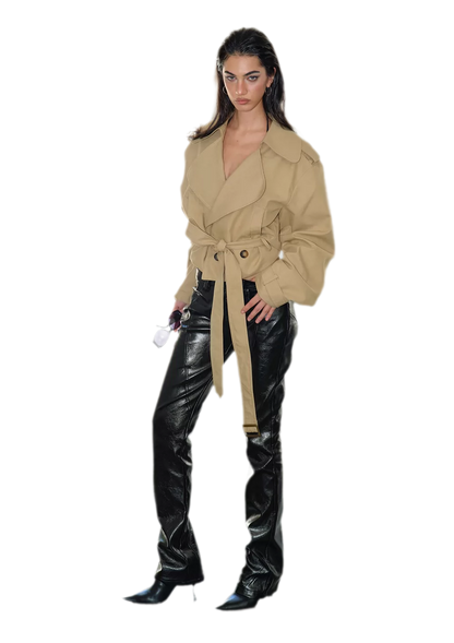Cropped Belted Trench Jacket