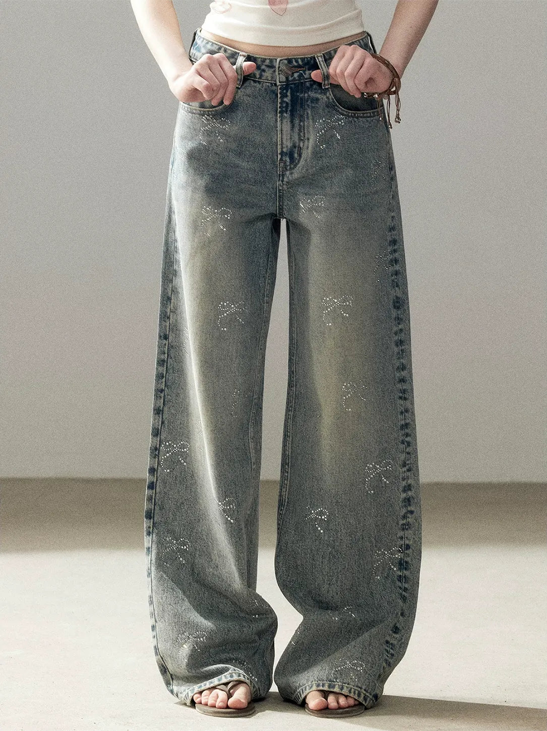 Rhinestone Wide-Leg Jeans