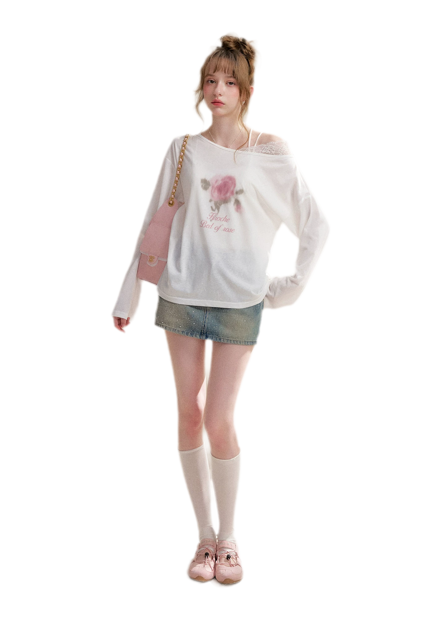 Rhinestone A-Line Denim Skirt