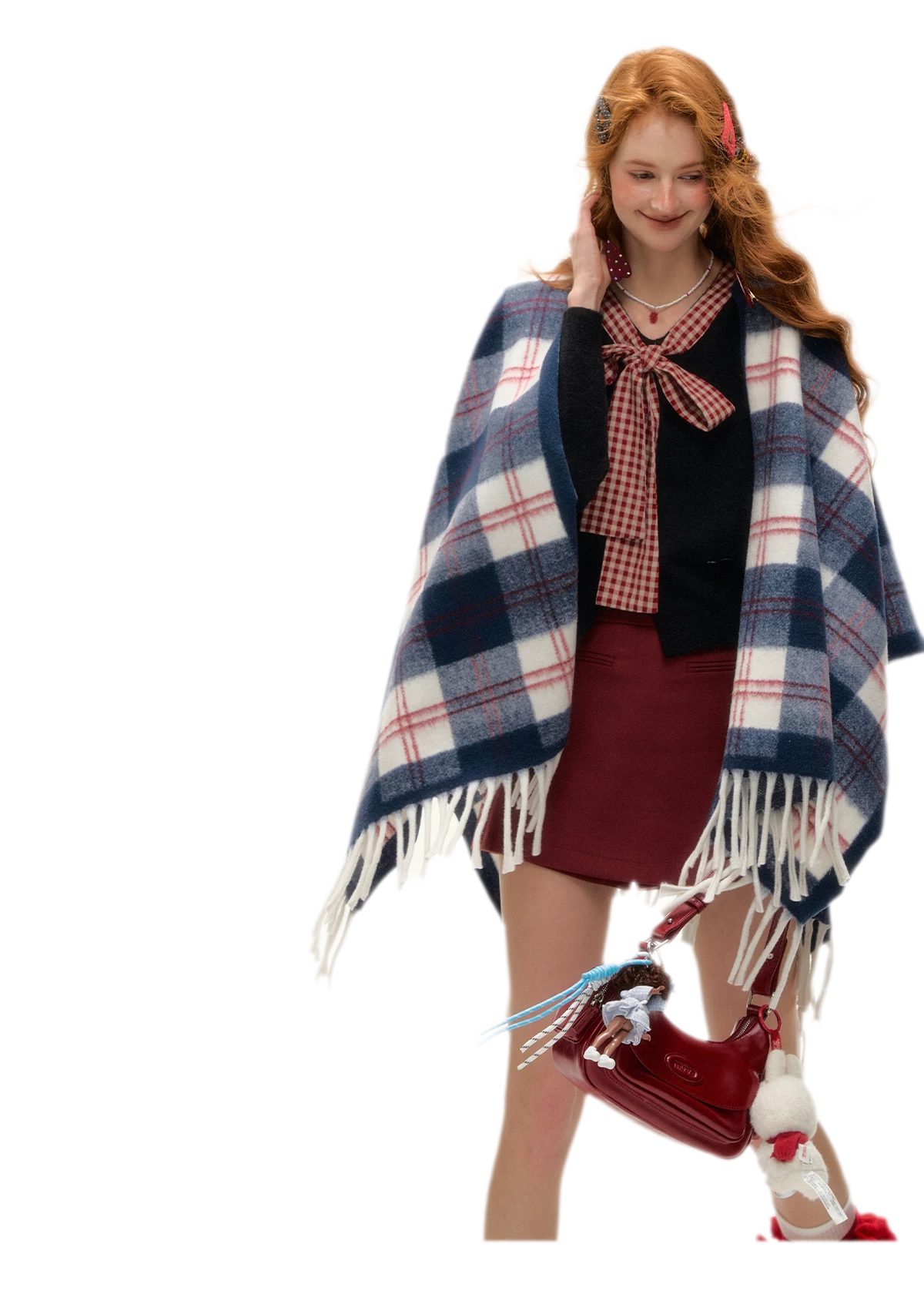 Vintage Plaid Fringed Shawl