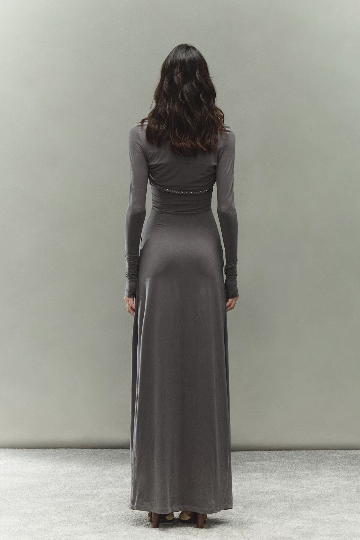 Laisel Handwoven Twist Metallic Chain Pleated Halter Dress