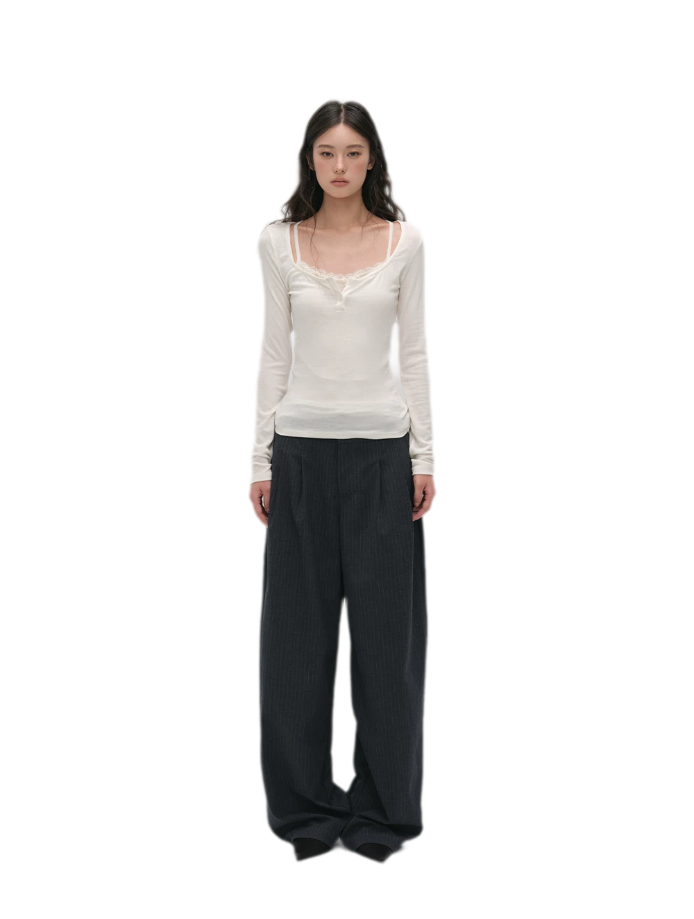 Pinstriped Pleated Wide-Leg Trousers