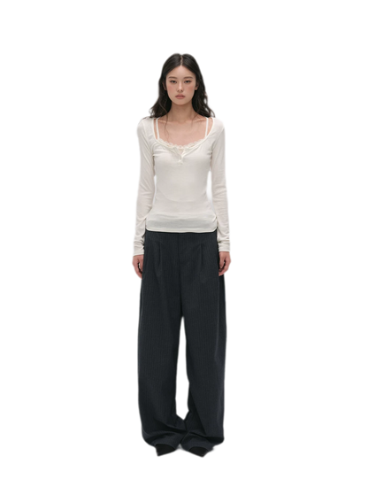 Pinstriped Pleated Wide-Leg Trousers