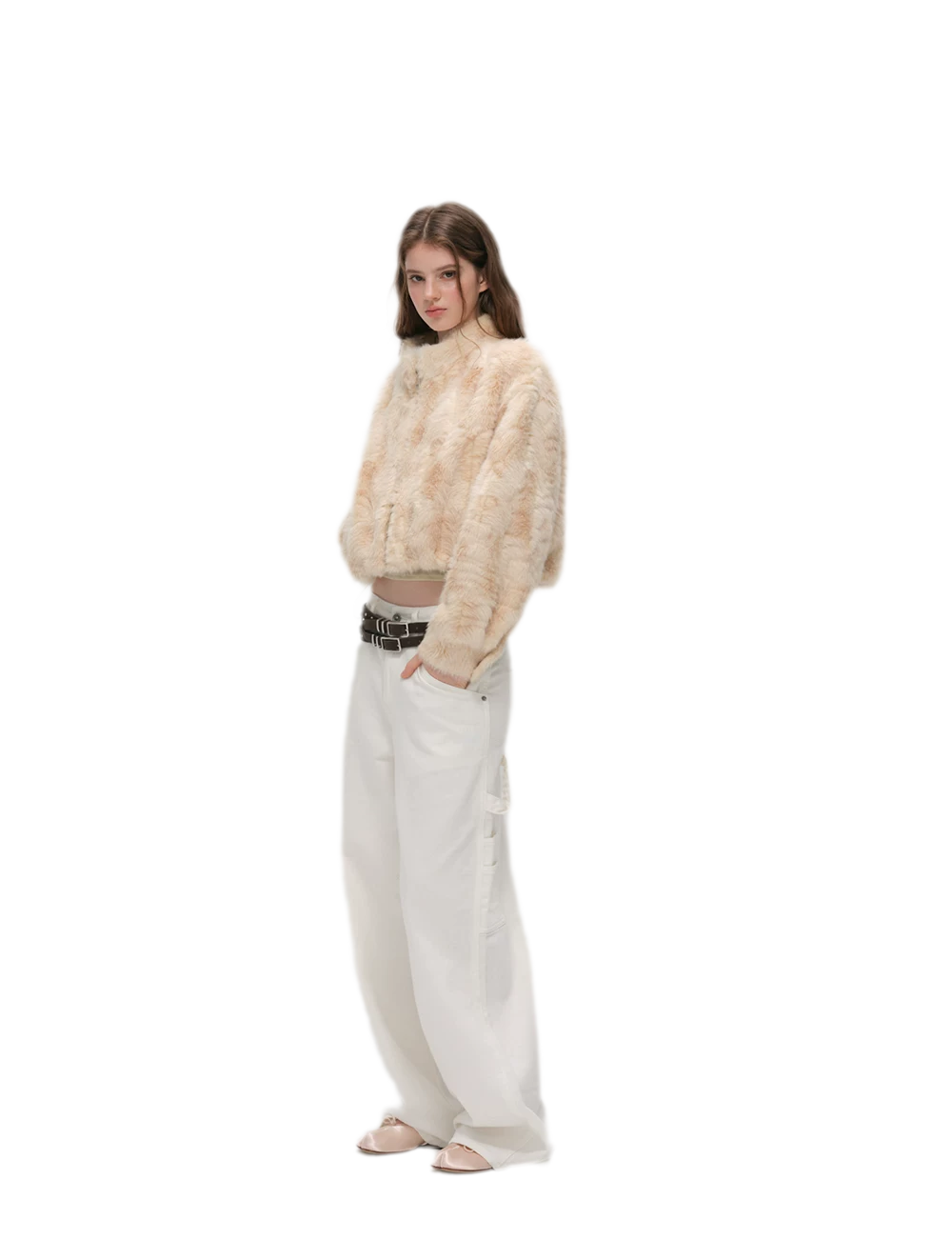 Embossed Cropped Faux Fur Jacket