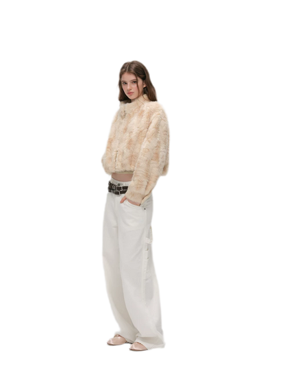 Embossed Cropped Faux Fur Jacket
