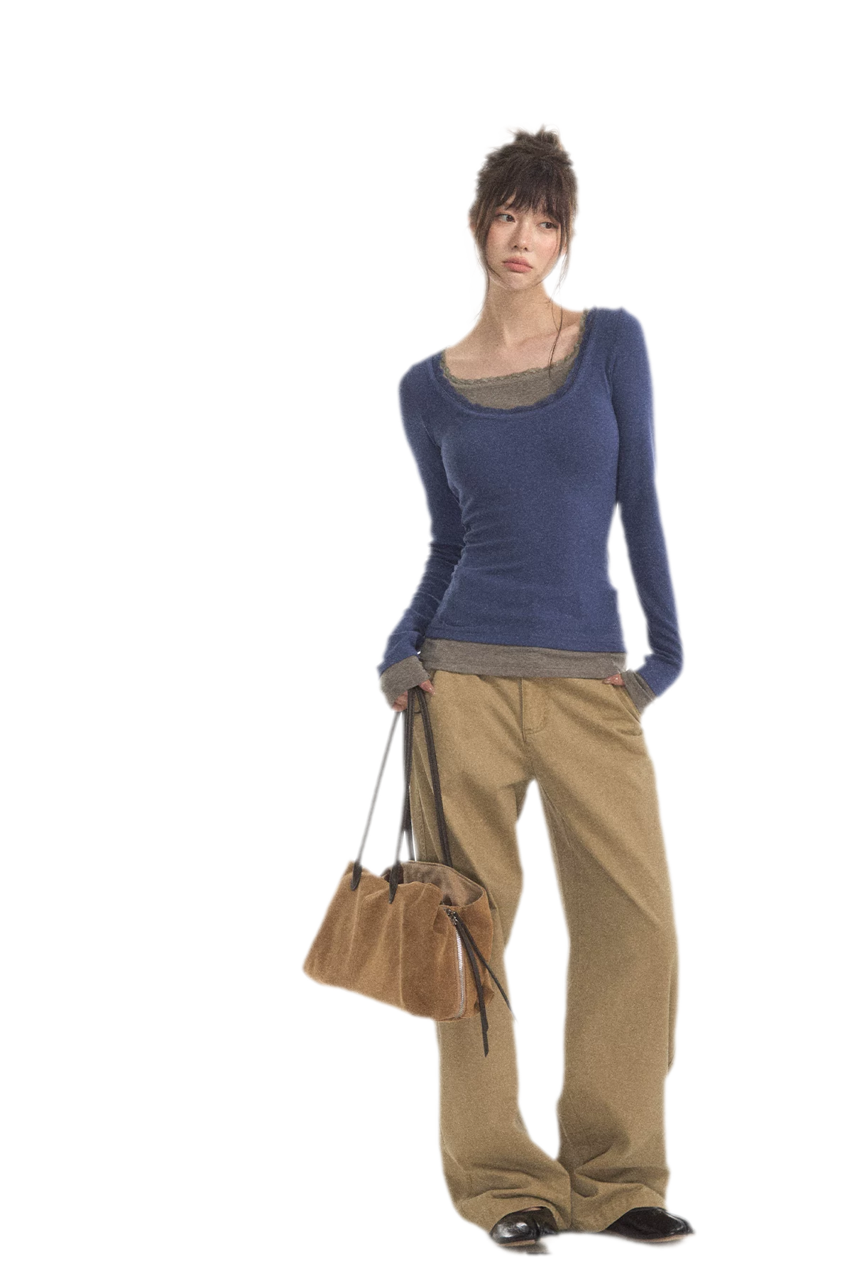 Mehrlagiges Stricktop mit Spitzenbesatz