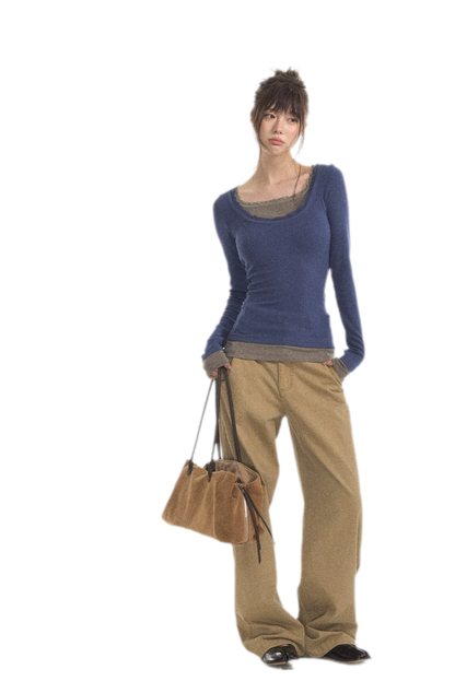 Mehrlagiges Stricktop mit Spitzenbesatz