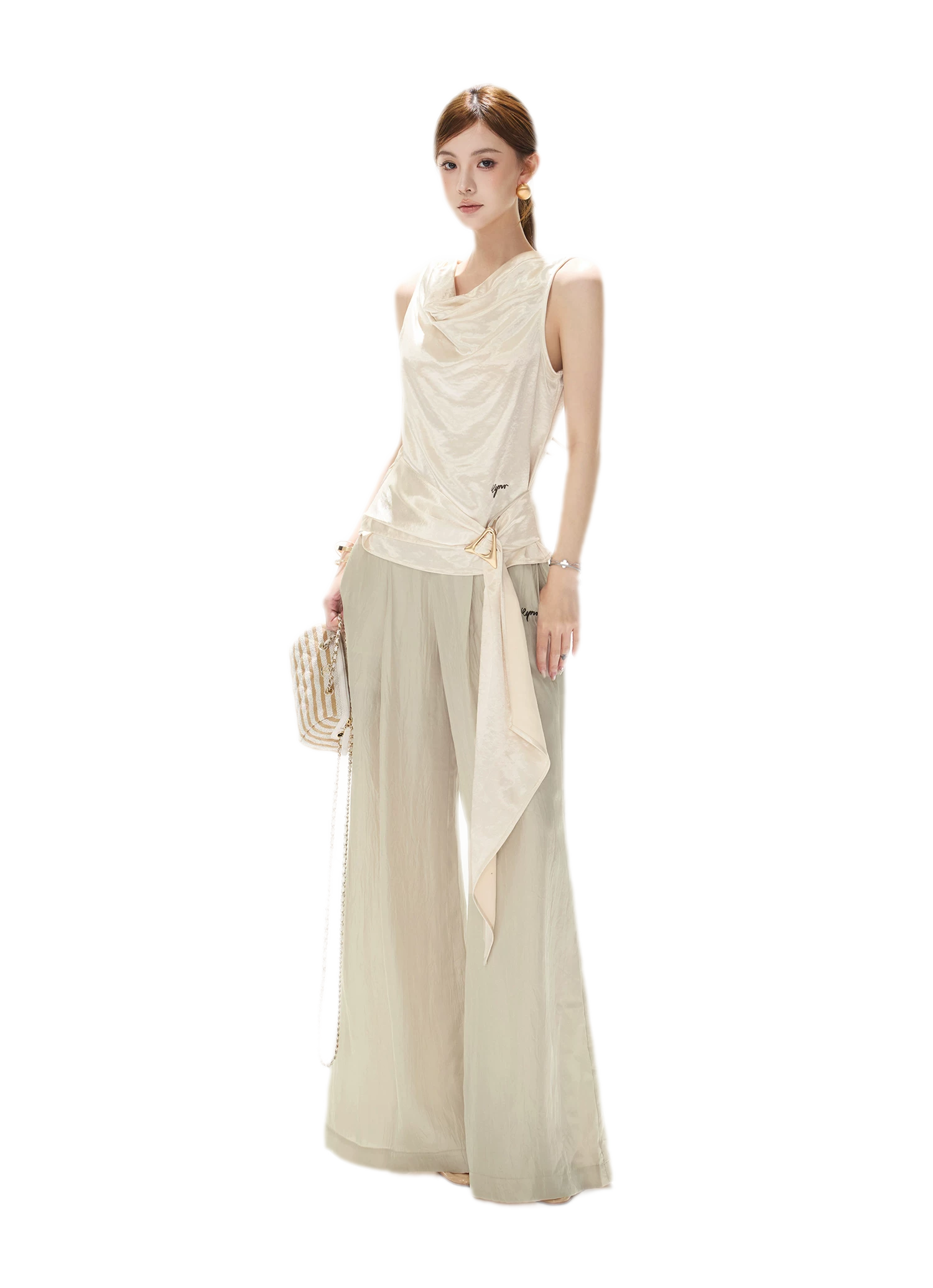 Draped Satin Cowl Top