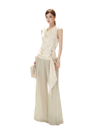 Draped Satin Cowl Top
