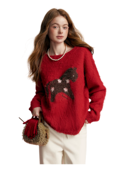 Brushed Horse Jacquard Sweater