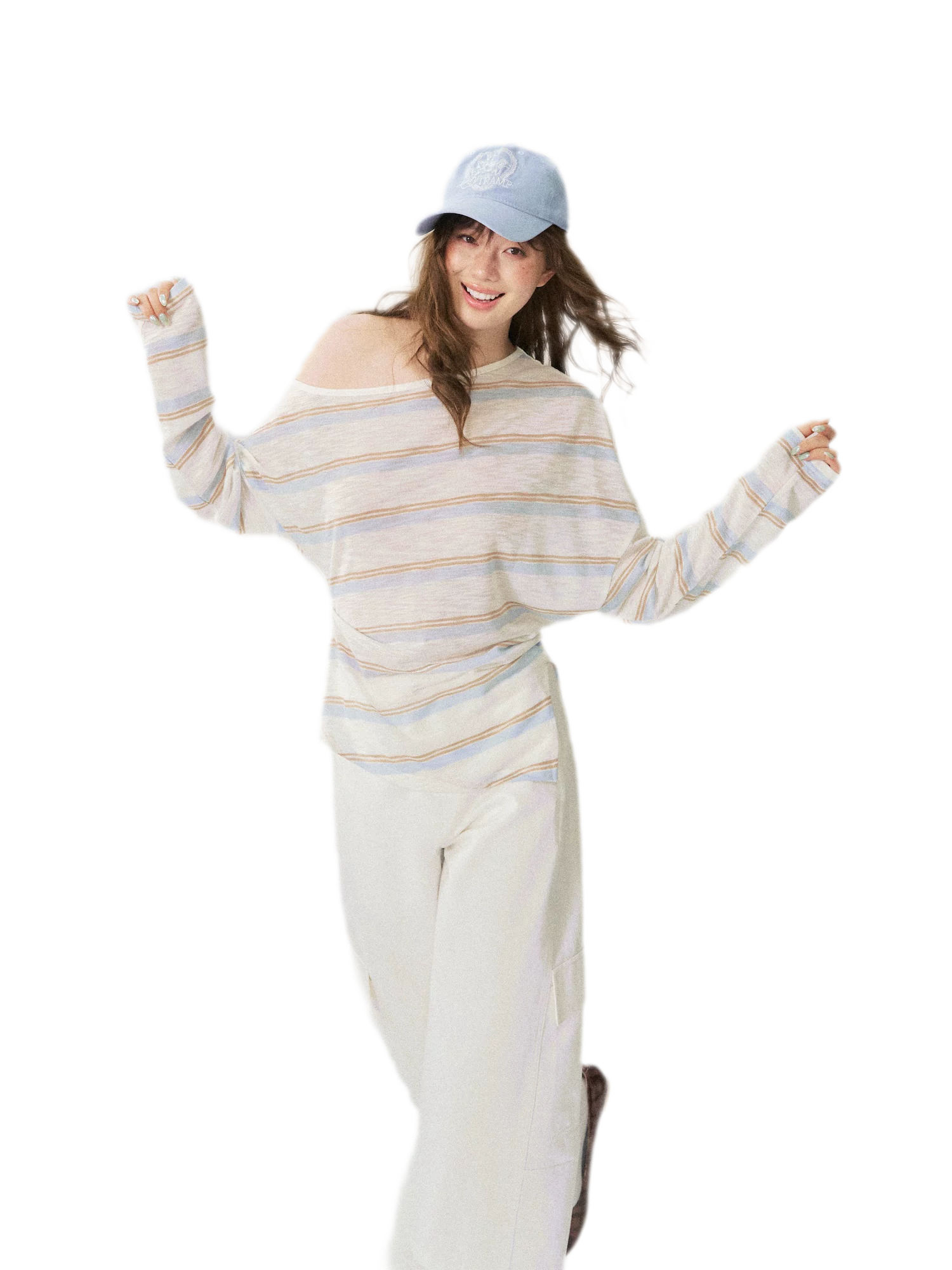 Sheer One-Shoulder Stripe Tee