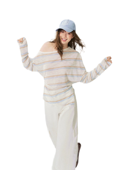 Sheer One-Shoulder Stripe Tee