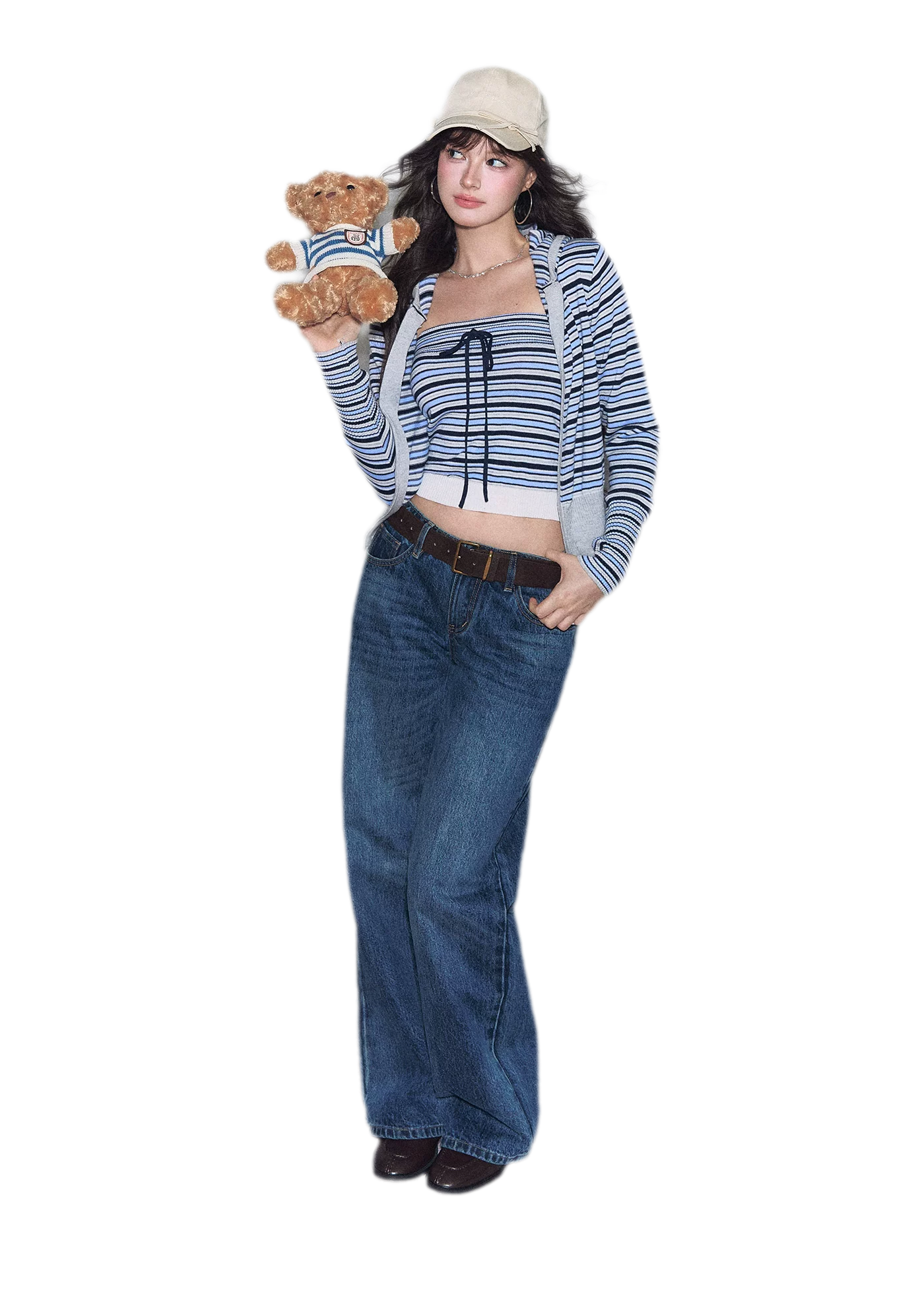 Washed Bow Embroidered Jeans