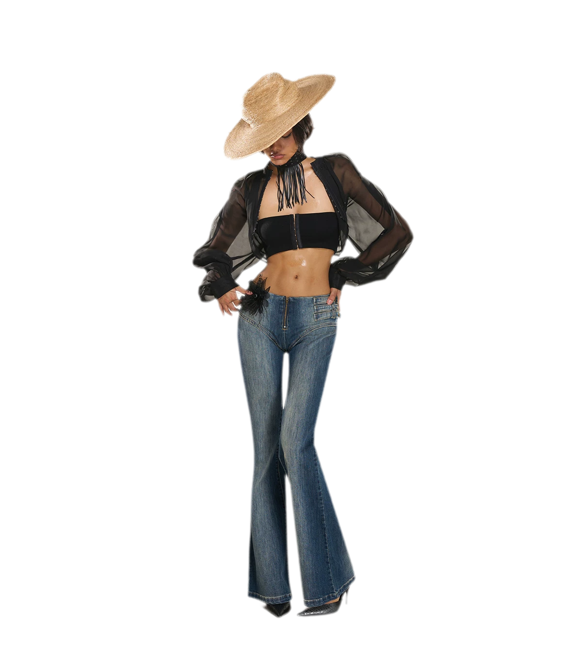 Washed Denim Multi-Belt Jeans