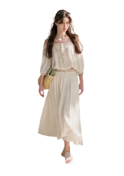Asymmetrical Lace Off-Shoulder Top &amp; Skirt Set