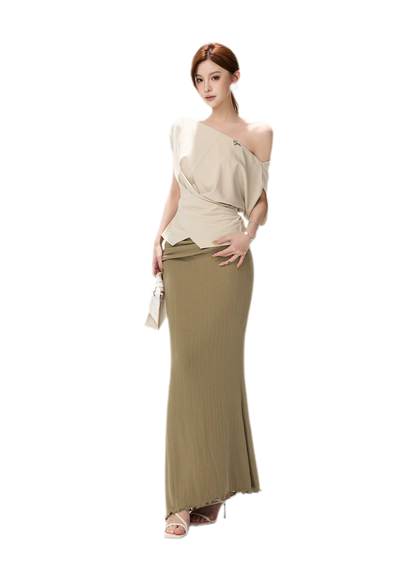 Lyocell Asymmetric Wrap Knit Top