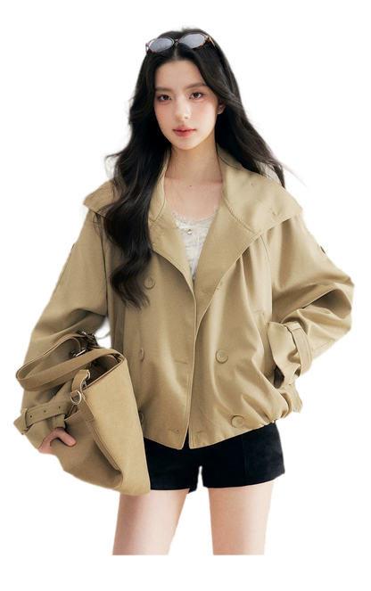 Oversized Cropped Double-Breasted Trench Coat