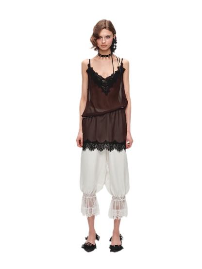 Deep V-Neck Lace Chiffon Satin Dress