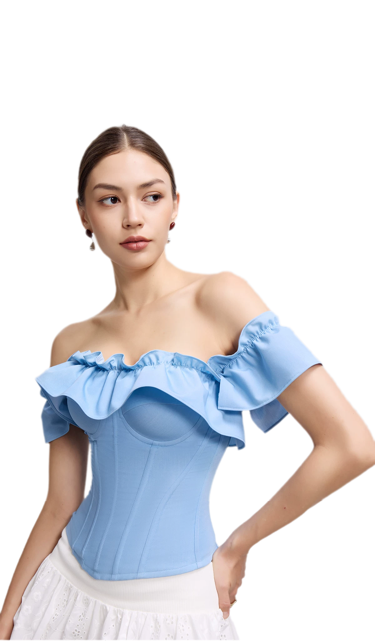 Denim Ruffle Bustier Top