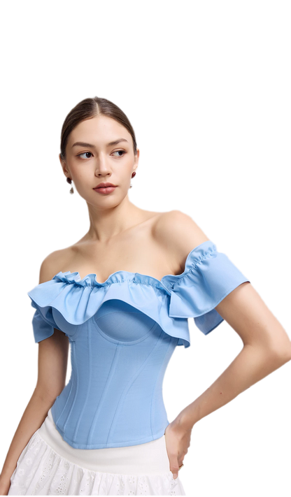 Denim Ruffle Bustier Top