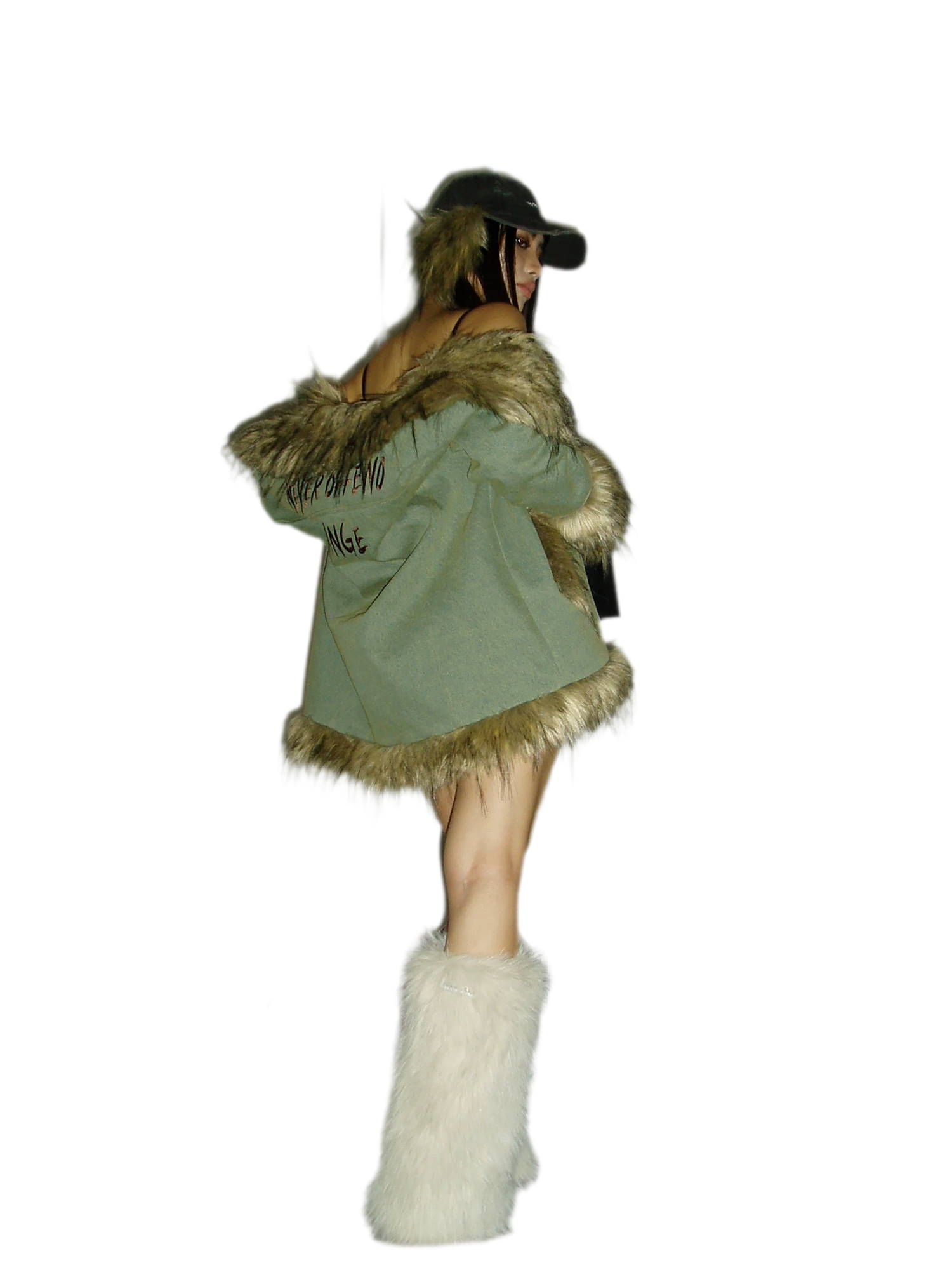 Distressed Faux Fur Cap