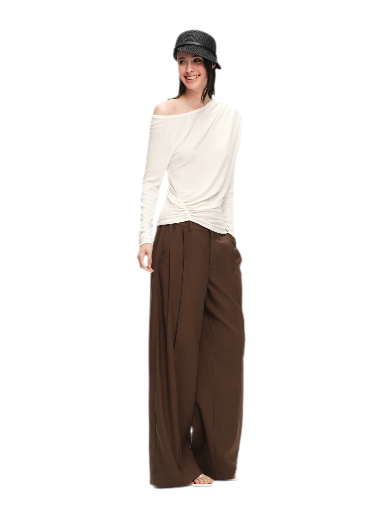 Wool Lyocell Ruched Shoulder Top
