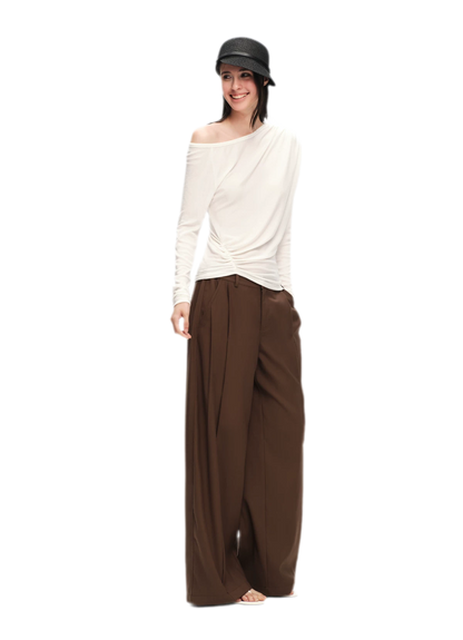 Wool Lyocell Ruched Shoulder Top