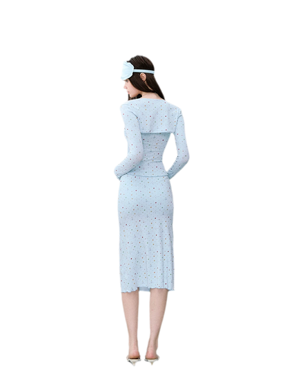 Light Blue Polka-Dot Three-Piece Set