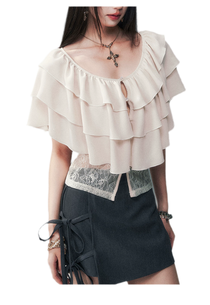 Milk Almond Ruffle Blouse