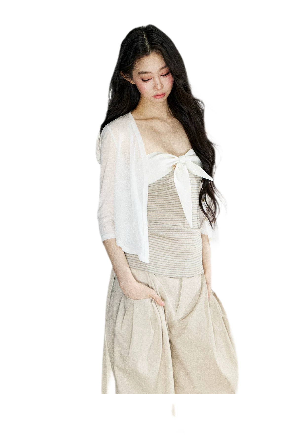 Striped Bow Bustier Cardigan