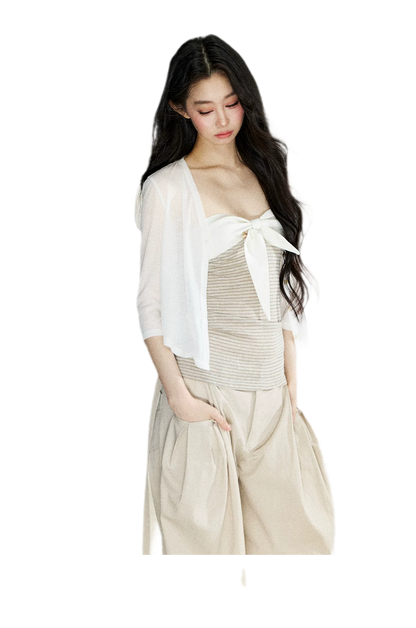 Striped Bow Bustier Cardigan