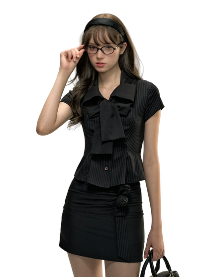Bow Stripe Shirt Set