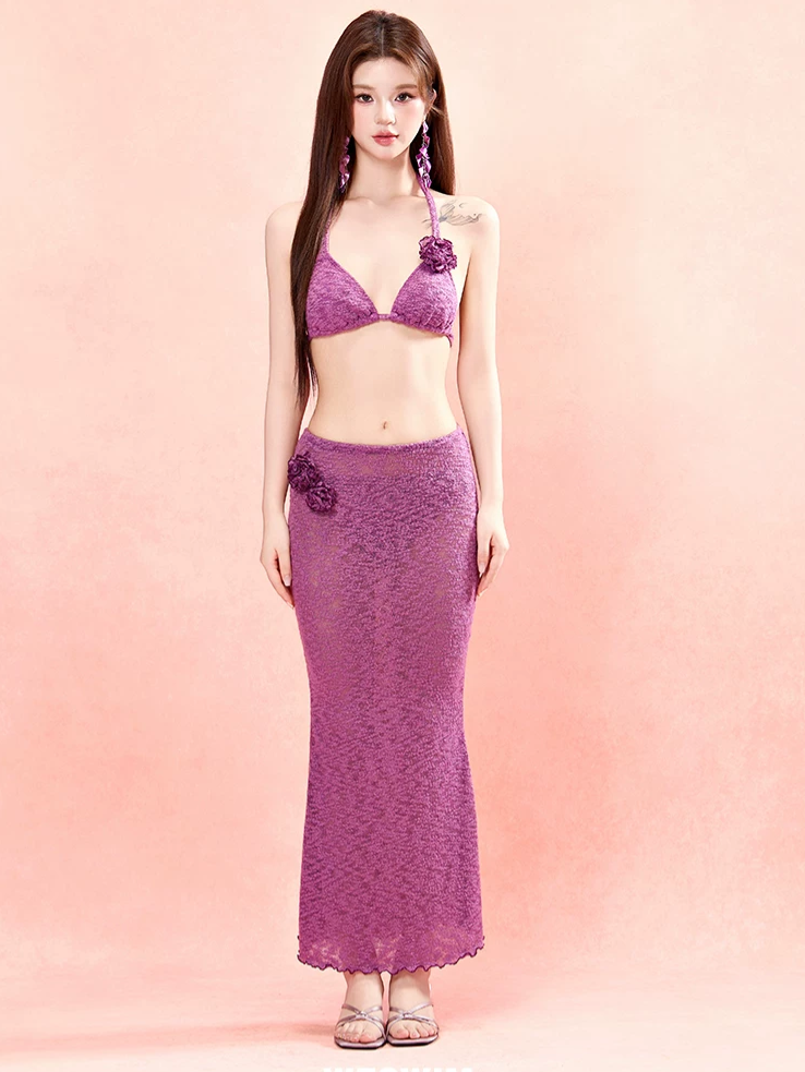 Pleated Three-Piece Swim Set