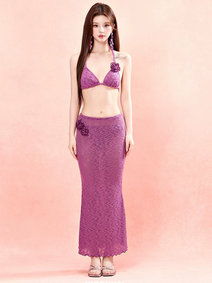 Pleated Three-Piece Swim Set