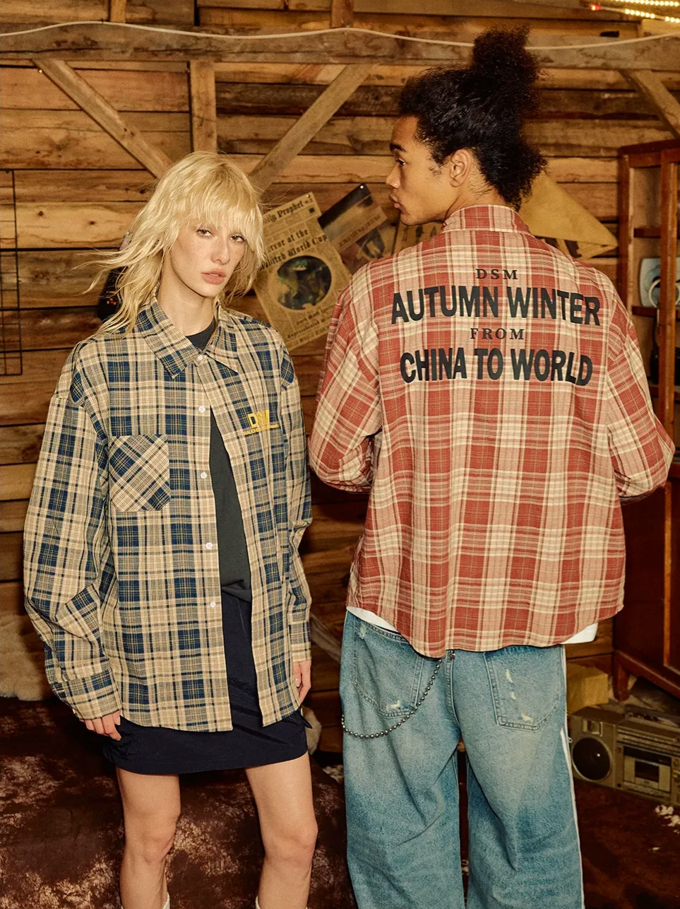 Contrast Plaid Oversized Shirt