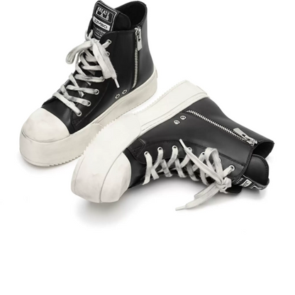 Distressed Leather High-Top Sneakers