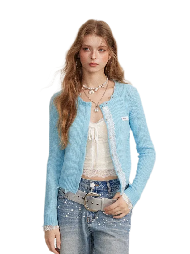 Lace Distressed Cropped Knit Sweater