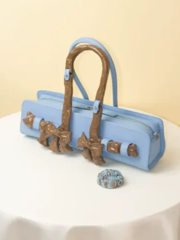 Glossy Bow Handle Handbag